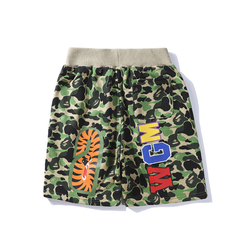 Bathing Ape Shorts Shark Head Camouflage Bottom Pattern Casual Shorts Men's and Women's Fashion Lace Shorts