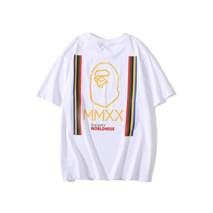 Bathing Ape T-Shirt Summer Pure Cotton Color-Striped Printing T-shirt Short Sleeve
