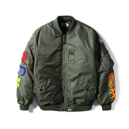 Bathing Ape Coat Winter Thickened Youth Casual Black Stand-up Collar Zipper Loose Double-Sided Cotton-Padded Jacket