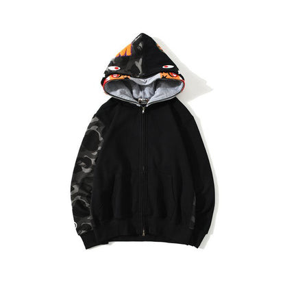 Bathing Ape Hoodie Autumn and Winter Camouflage Shark Double Hood Sweatshirt Couple Coat Hip Hop Men and Women