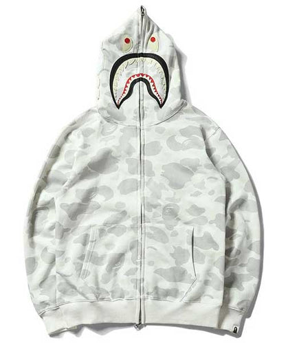 Bathing Ape Black and White Luminous Shark Coat High Quality Looped Fabric Hooded Shark Sweater
