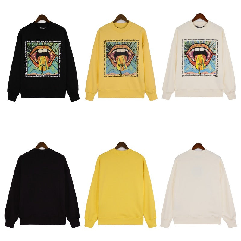 Palm Angels Sweatshirts Painted Mouth Logo Print Long Sleeve Crew Neck Sweater
