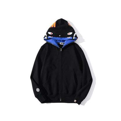 Bathing Ape Jacket Autumn and Winter Solid Color Blue Pink Double Hood Sweater Men and Women Zipper Fleece Padded Coat