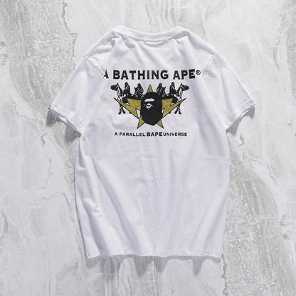 Bathing Ape T-Shirt Cartoon Anime Short Sleeve White Loose Round Neck Summer T-shirt