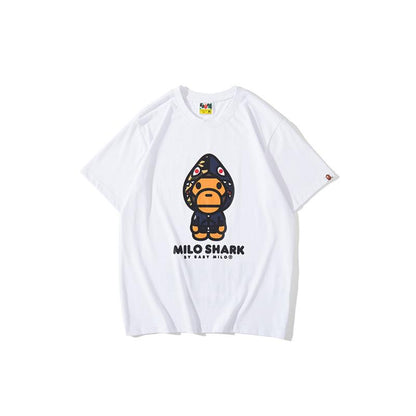 Bathing Ape T-Shirt Summer Short Sleeves, Blue Shark Monkey T-shirt Printed Casual Short Sleeve Fashion