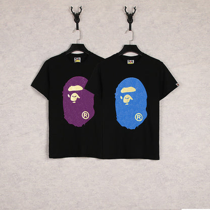 Bathing Ape T-Shirt Summer Cartoon Print Casual Large Size Loose Men's and Women's round Neck Short Sleeve T-shirt