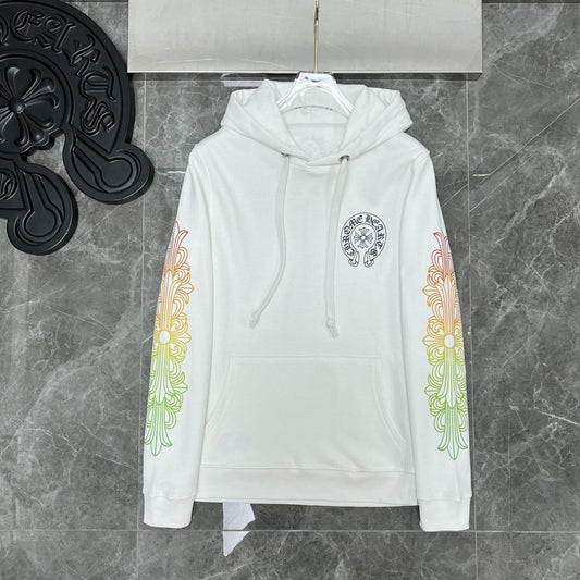 Chrome Heart Hoodie Yellow green gradual change letter horseshoe flower arm cross hooded sweater