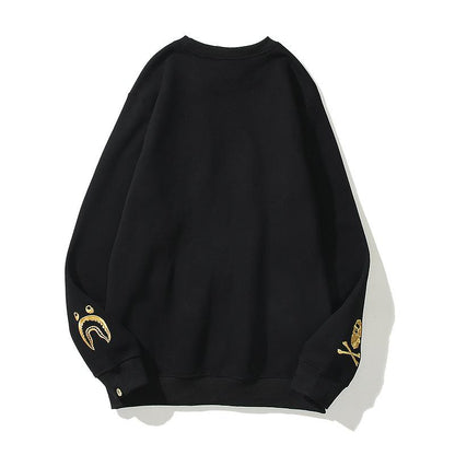 Bathing Ape Sweatshirts Autumn and Winter Cartoon Embroidered Crew Neck Pullover and Fleece Sweater Men and Women