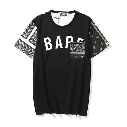Bathing Ape T-Shirt Summer Color Block Printing Fashion Short Sleeve T-shirt