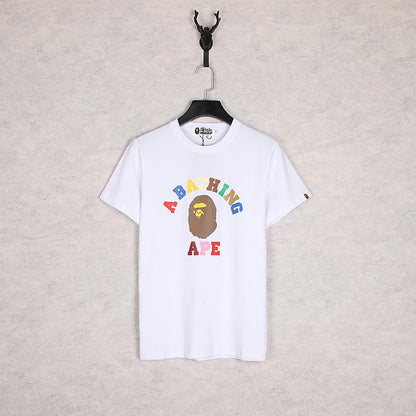 Bathing Ape T-Shirt Spring and Summer Ape Head Color Letter Print Short-Sleeve Loose Couple Casual T-shirt