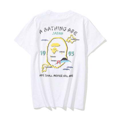 Bathing Ape T-Shirt Summer Golden Printing Men's and Women's plus Size Loose Short Sleeve